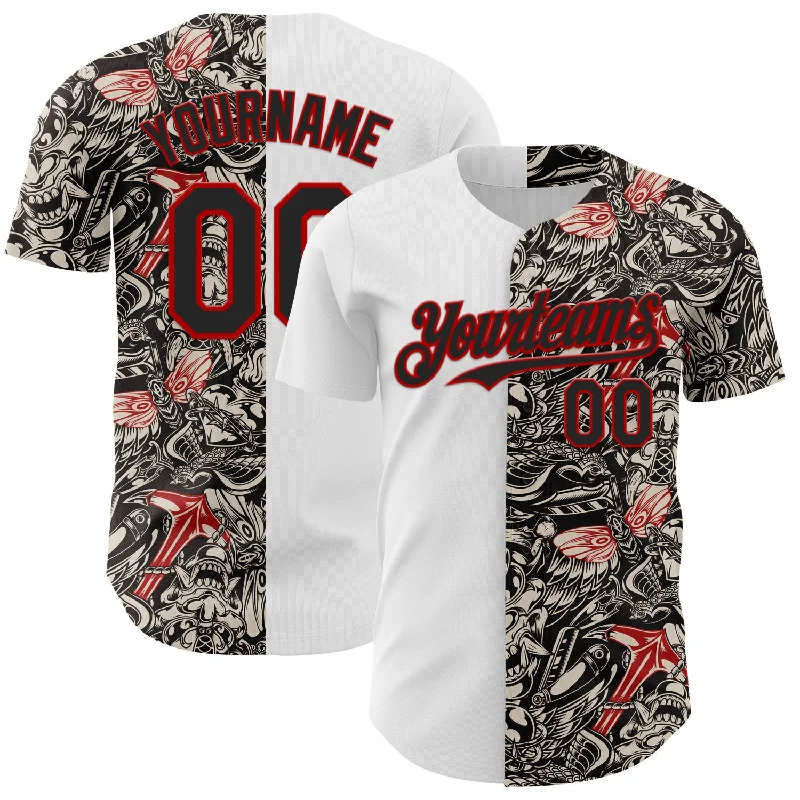 Baseball Jersey With Team Name-Custom White Black-Red 3D Pattern Design Vintage Tattoos Authentic Baseball Jersey