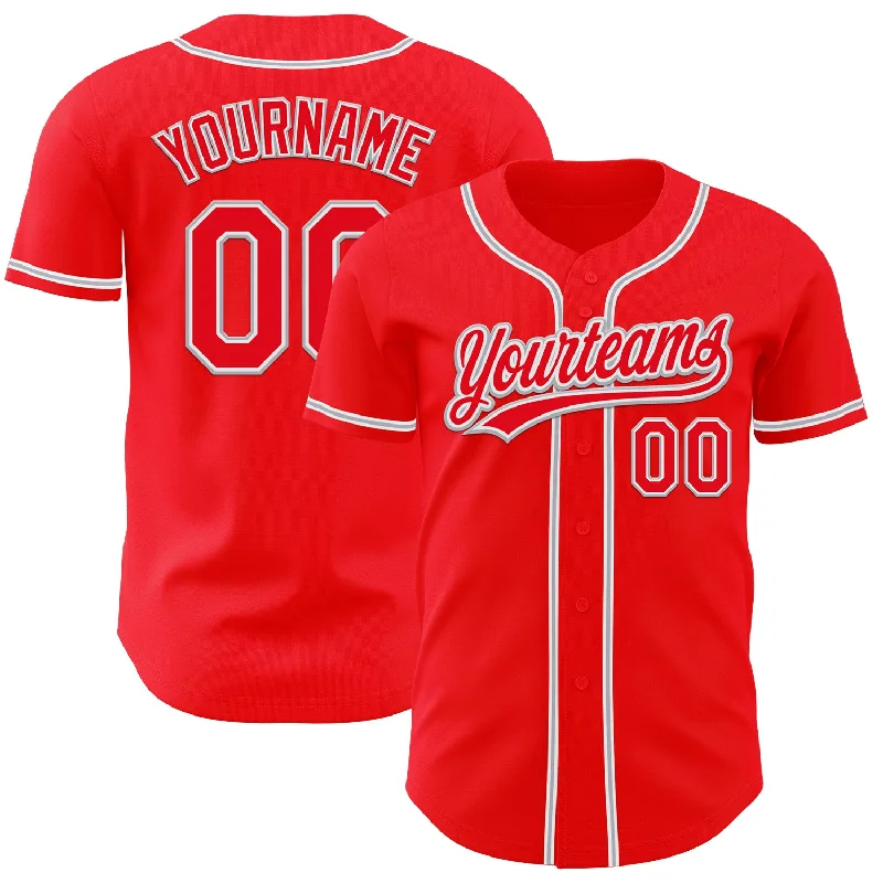 Baseball Jersey With Minimal Branding-Custom Fire Red White-Gray Authentic Baseball Jersey