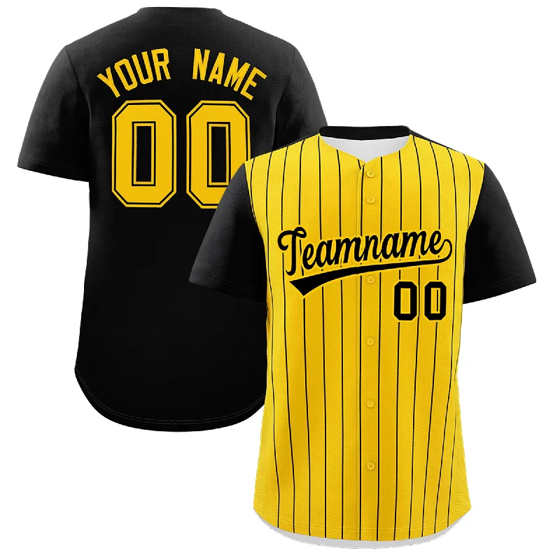 Baseball Jersey With Stadium Edition-Custom Gold Black Pinstripe Personalized Two-Tone Authentic Baseball Jersey