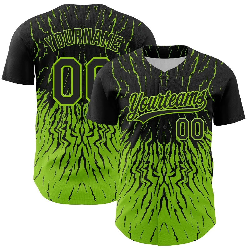 Baseball Jersey With Anime Graphics-Custom Black Neon Green 3D Pattern Design Abstract Wave Authentic Baseball Jersey