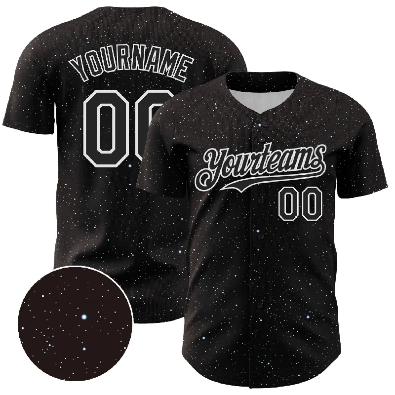 Baseball Jersey With Side Stripes-Custom Black White 3D Pattern Design Starry Sky Authentic Baseball Jersey