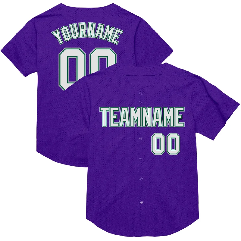 Baseball Jersey With High-Tech Material-Custom Purple Kelly Green-Gray Mesh Authentic Throwback Baseball Jersey