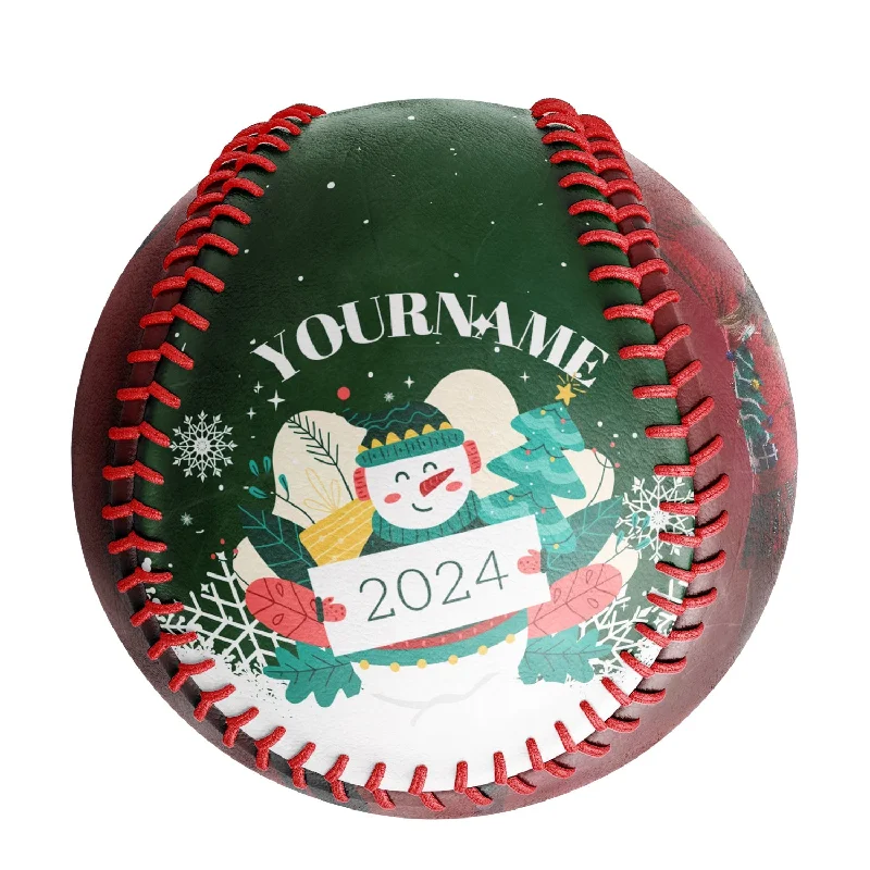 Baseball Pinch Runner-Personalized Merry Christmas Snowman Snowflake Photo Baseballs