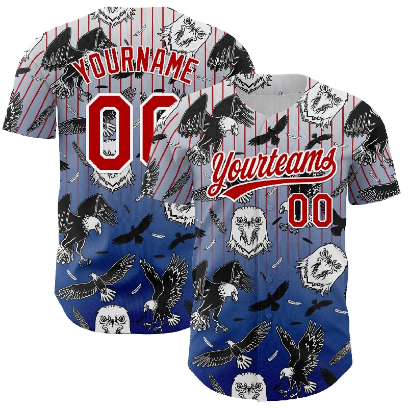 Baseball Jersey With Vintage Design-Custom White Red-Royal 3D Pattern Design American Eagle Authentic Baseball Jersey