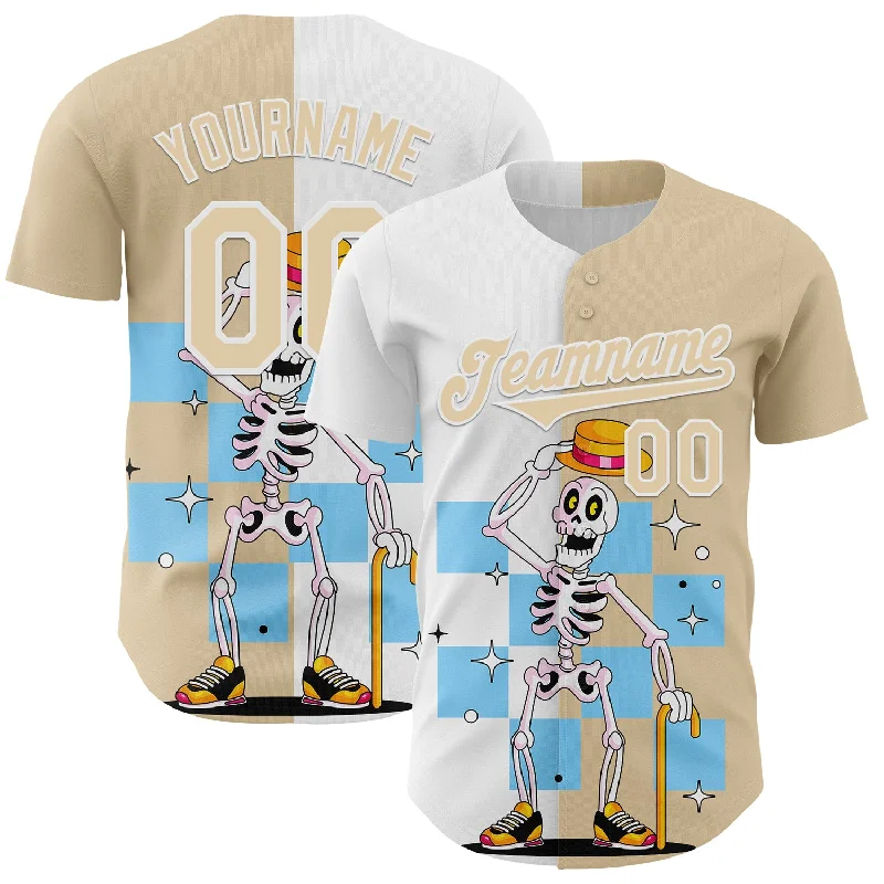 Baseball Jersey With Wrinkle-Free Fabric-Custom City Cream White 3D Pattern Design Rave Skeleton Authentic Baseball Jersey