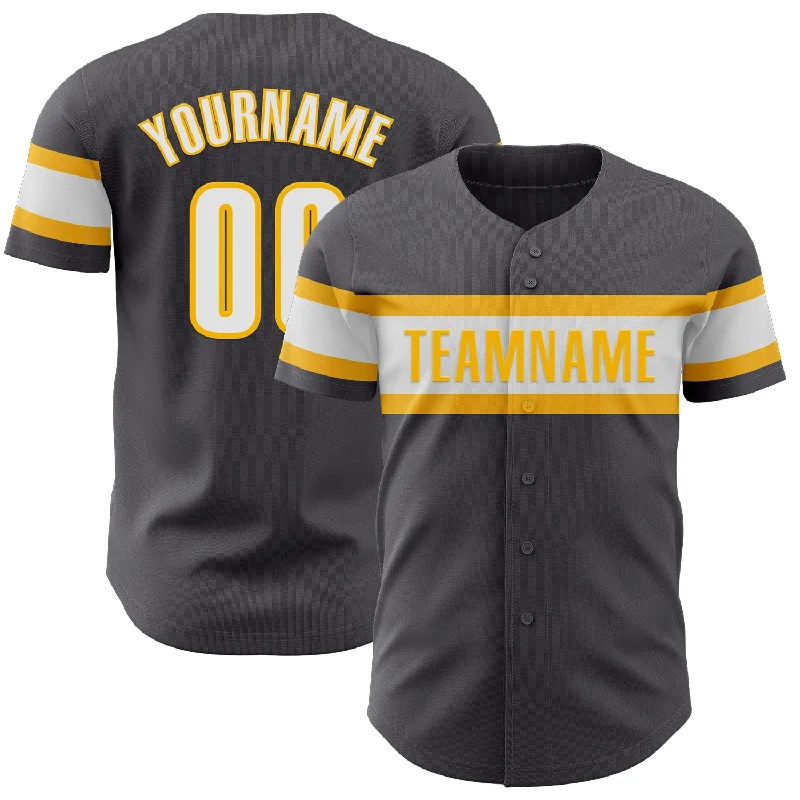 Baseball Jersey With Championship Edition-Custom Steel Gray White-Gold Authentic Baseball Jersey