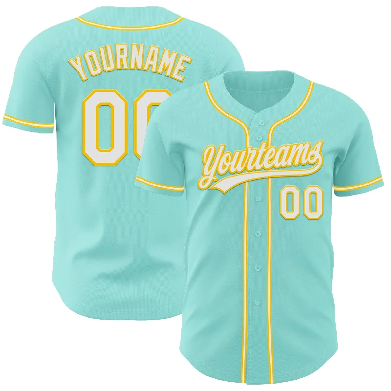 Baseball Jersey With Custom Name-Custom Ice Blue White-Yellow Authentic Baseball Jersey