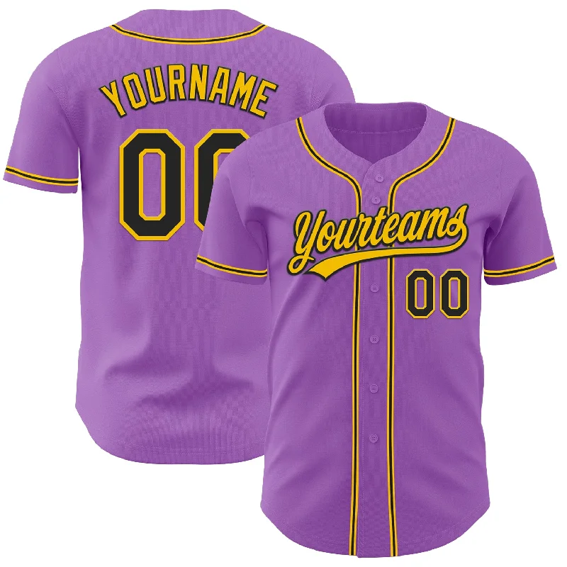 Baseball Jersey With Premium Stitching-Custom Medium Purple Black-Yellow Authentic Baseball Jersey