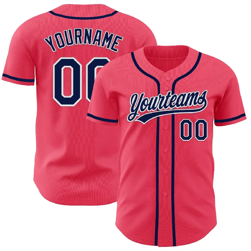 Baseball Jersey For Coaches-Custom Neon Pink Navy-White Authentic Baseball Jersey