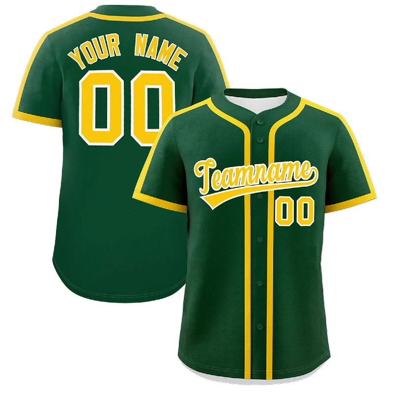 Baseball Jersey With Reinforced Shoulders-Custom Kelly Green Gold Personalized Classic Authentic Baseball Jersey