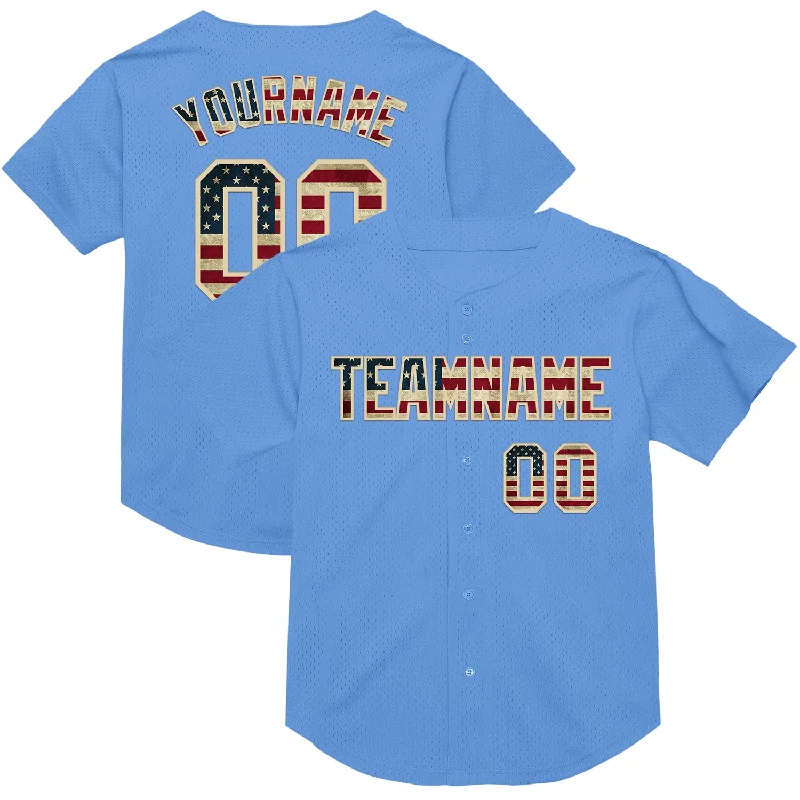 Baseball Jersey With Team Name-Custom Light Blue Vintage USA Flag-Cream Mesh Authentic Throwback Baseball Jersey