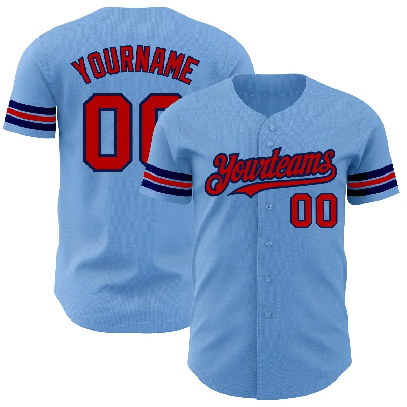 Baseball Jersey With Retro Team Logos-Custom Light Blue Red-Navy Authentic Baseball Jersey