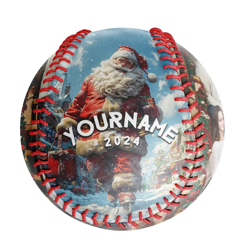 Baseball Right Fielder-Personalized Christmas Santa Claus Photo Baseballs