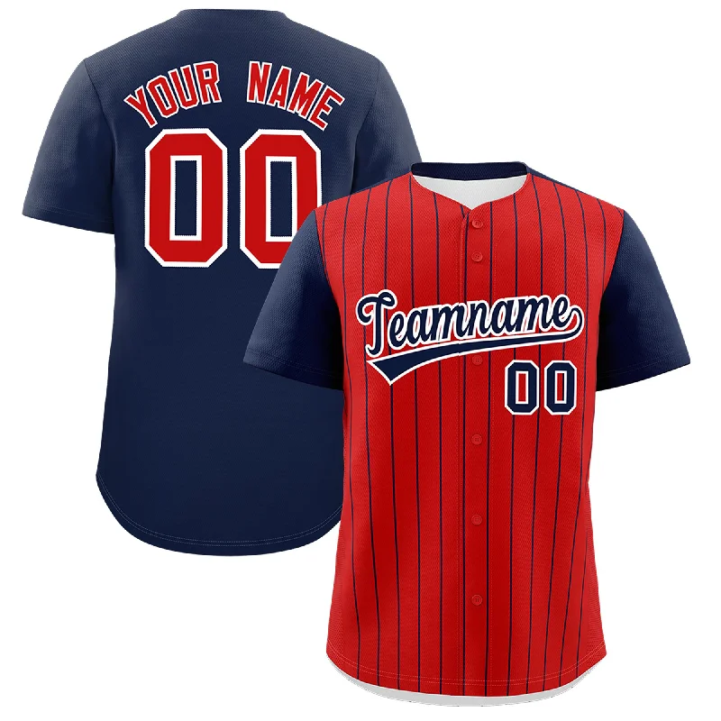 Baseball Jersey With Anime Graphics-Custom Red Navy Pinstripe Personalized Two-Tone Authentic Baseball Jersey