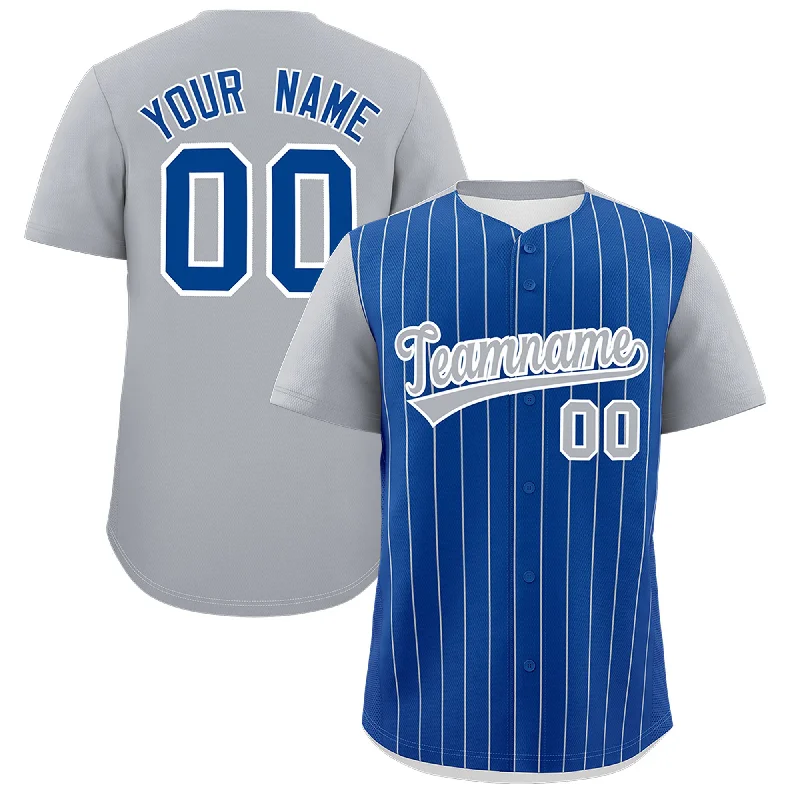 Baseball Jersey For High School-Custom Royal Gray Pinstripe Personalized Two-Tone Authentic Baseball Jersey