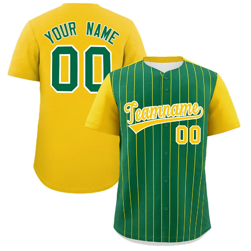 Baseball Jersey With Number Patch-Custom Kelly Green Gold Pinstripe Personalized Two-Tone Authentic Baseball Jersey