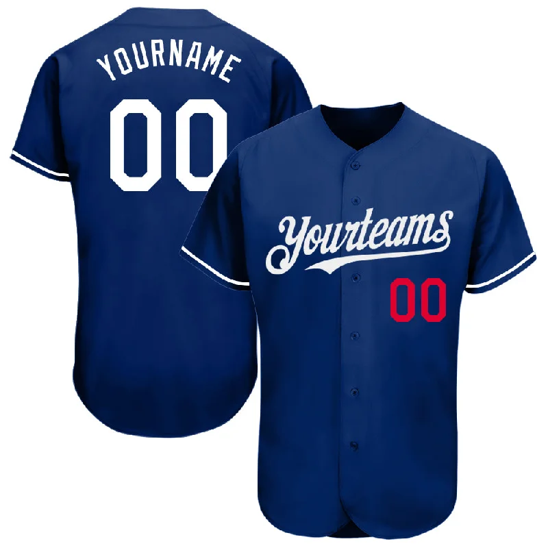 Baseball Jersey With Zipper-Custom Royal White-Red Authentic Baseball Jersey