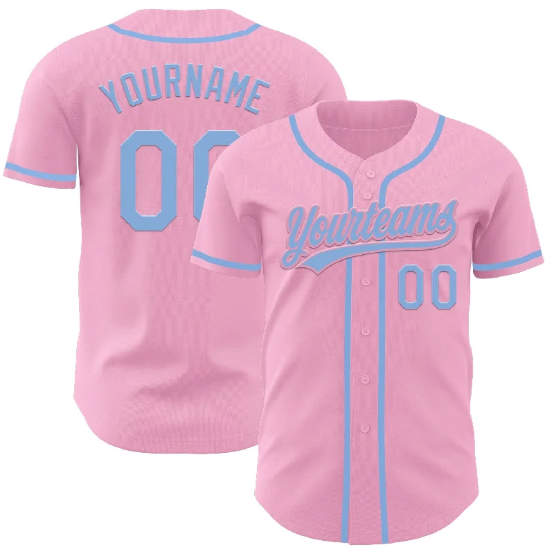 Baseball Jersey With Striped Sleeves-Custom Light Pink Light Blue Authentic Baseball Jersey