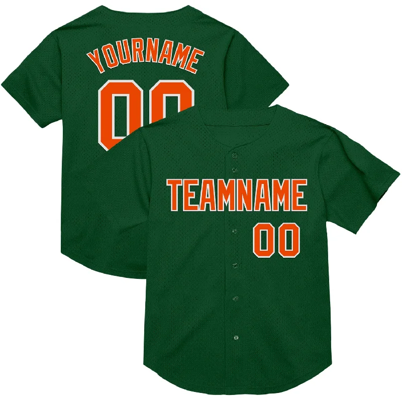 Baseball Jersey With Satin Finish-Custom Green Orange-White Mesh Authentic Throwback Baseball Jersey