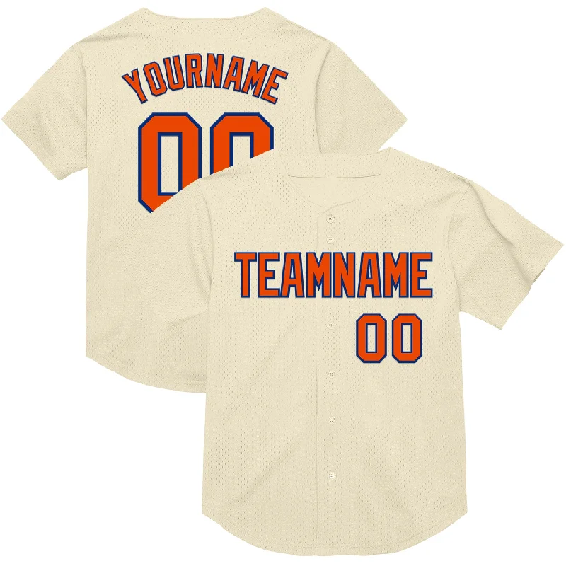 Baseball Jersey With Oversized Sleeves-Custom Cream Orange-Royal Mesh Authentic Throwback Baseball Jersey