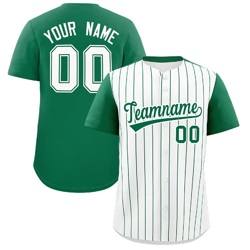 Baseball Jersey With Satin Finish-Custom White Kelly Green Pinstripe Personalized Two-Tone Authentic Baseball Jersey