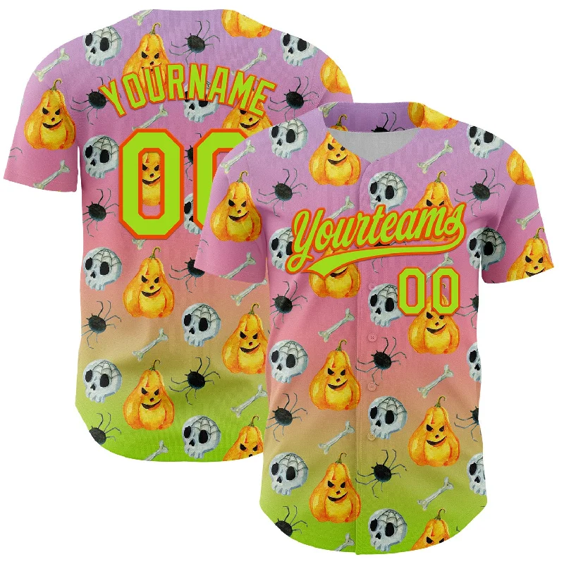 Baseball Jersey With City Edition-Custom Light Purple Neon Green Light Pink-Orange 3D Halloween Authentic Fade Baseball Jersey