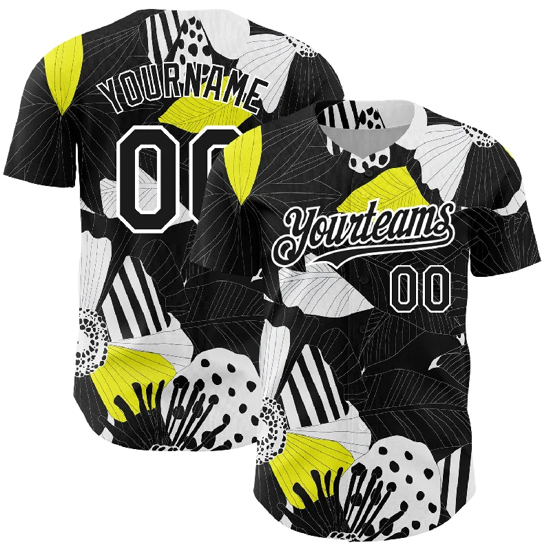 Baseball Jersey With Tear-Resistant Fabric-Custom Black White 3D Pattern Design Flower Authentic Baseball Jersey