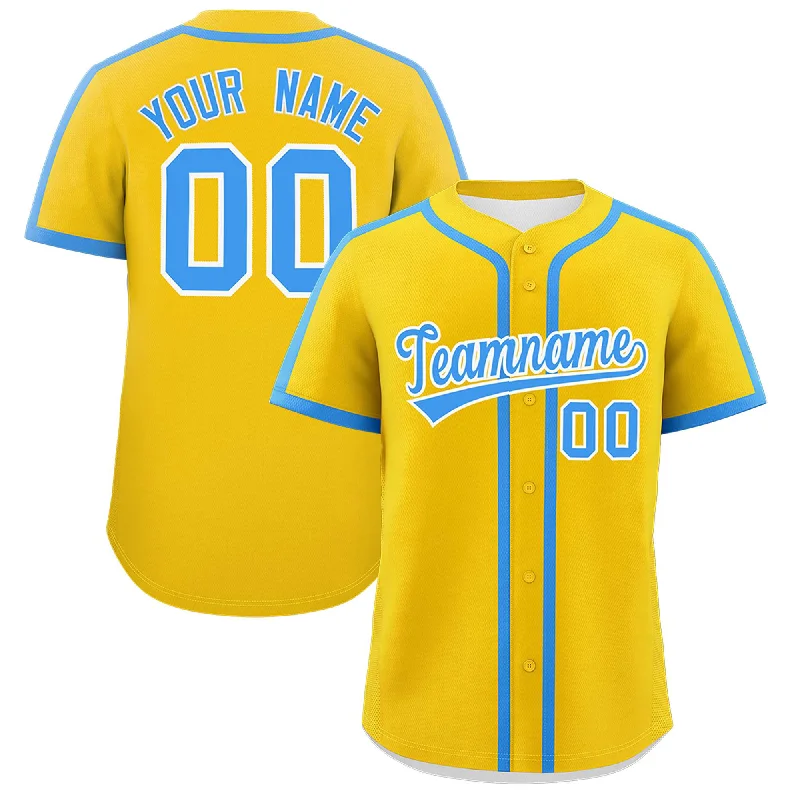 Baseball Jersey With Tear-Resistant Fabric-Custom Gold Powder Blue Personalized Classic Authentic Baseball Jersey