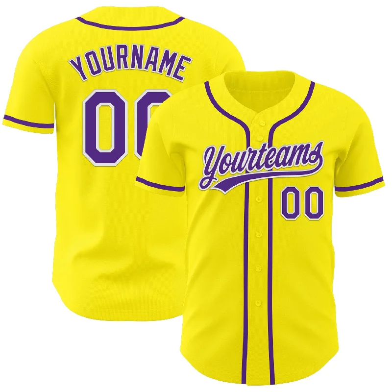 Baseball Jersey For Kids-Custom Light Yellow Purple-White Authentic Baseball Jersey