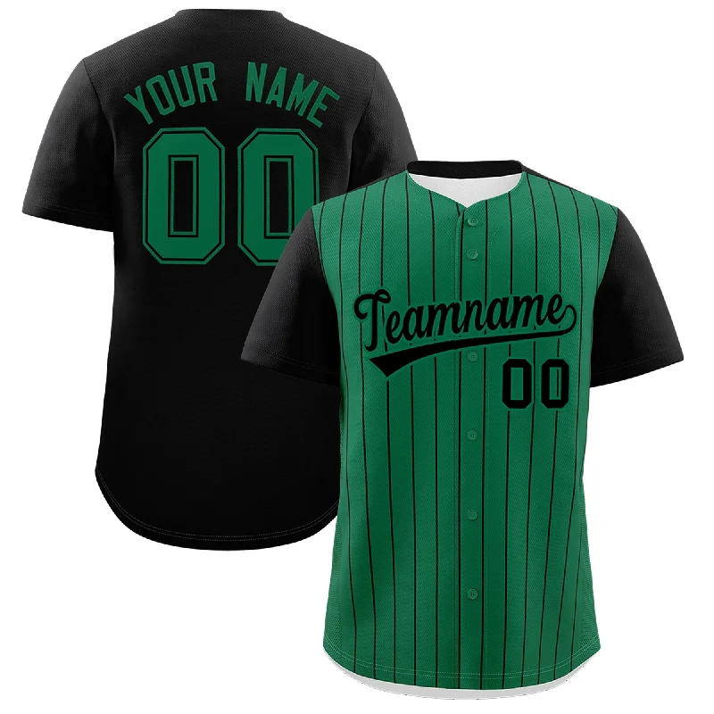 Baseball Jersey With Mesh Side Panels-Custom Kelly Green Black Pinstripe Personalized Two-Tone Authentic Baseball Jersey