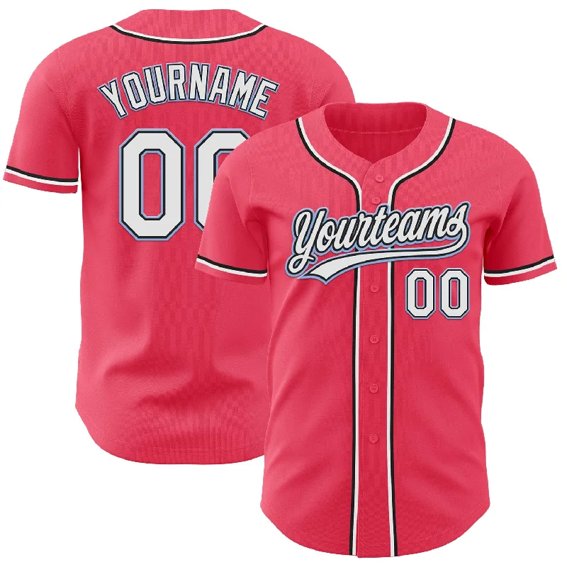 Baseball Jersey With Authentic Design-Custom Neon Pink Black-Light Blue Authentic Baseball Jersey