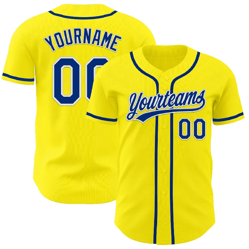 Baseball Jersey With Stripes-Custom Light Yellow Royal-White Authentic Baseball Jersey