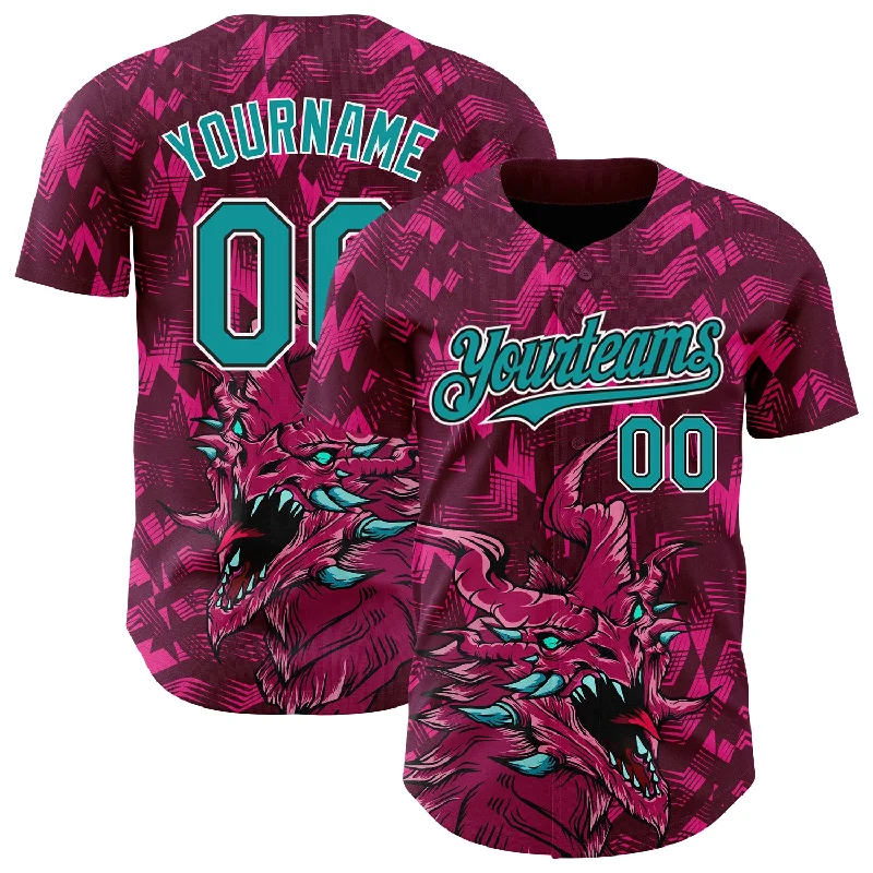 Baseball Jersey With American Flag-Custom Crimson Teal-Black 3D Pattern Design Animal Dragon Authentic Baseball Jersey