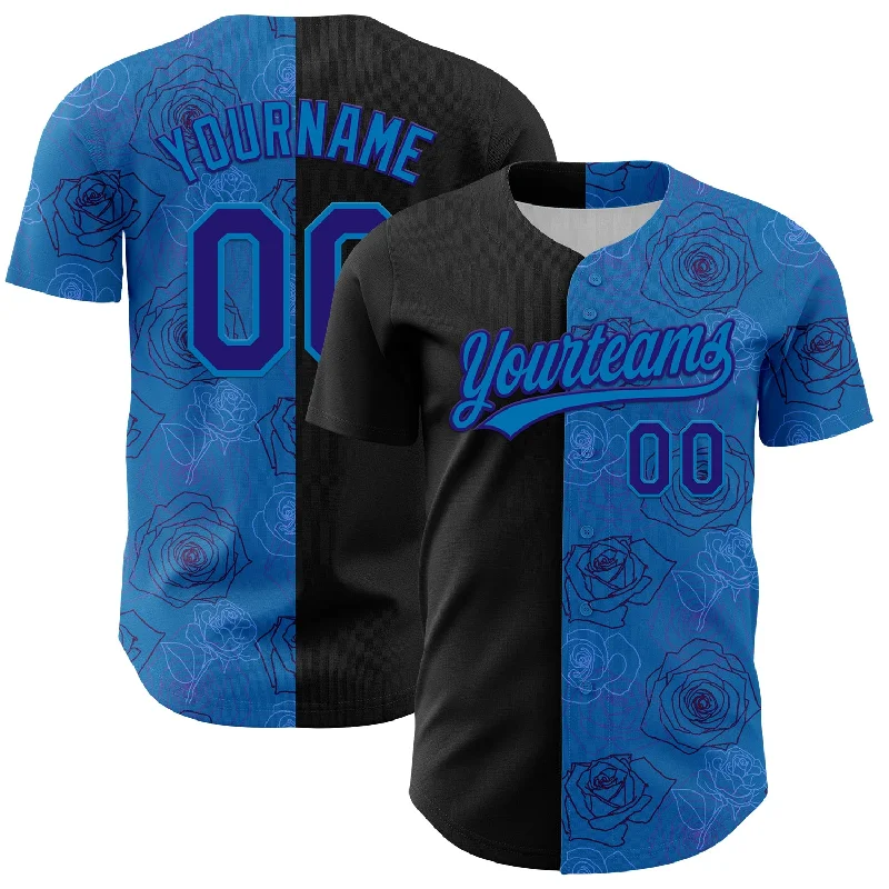 Baseball Jersey For Training-Custom Blue Dark Purple-Black 3D Pattern Design Gothic Style Rose Authentic Baseball Jersey