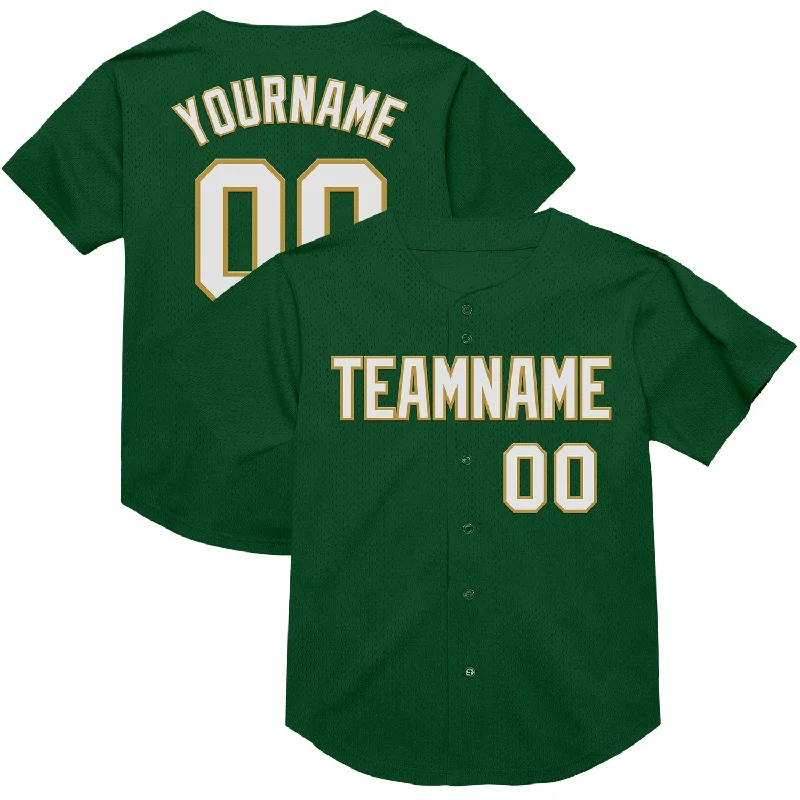 Baseball Jersey With Neon Colors-Custom Green White-Old Gold Mesh Authentic Throwback Baseball Jersey