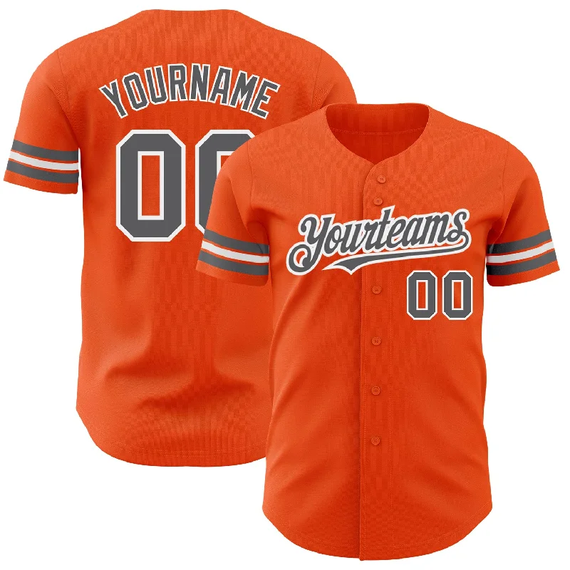 Baseball Jersey With Side Slits-Custom Orange Steel Gray-White Authentic Baseball Jersey