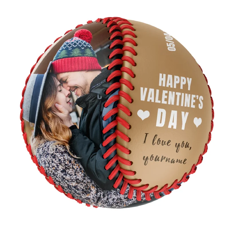 Baseball Drills For High School-Happy Valentine's Day Personalized Anniversary Name Date Photo Old Gold Baseballs